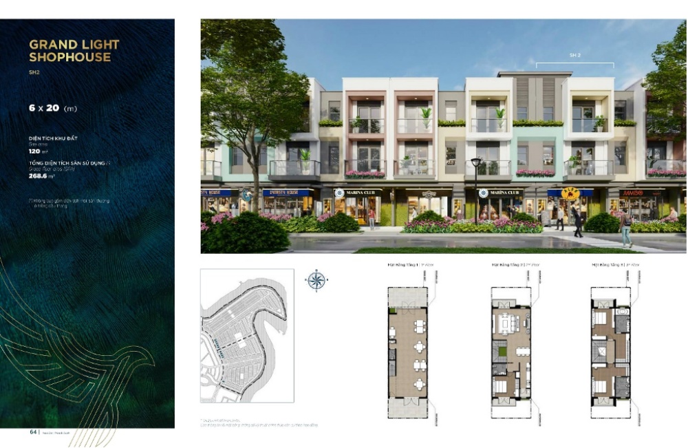 Mẫu thiết kế Shophouse có diện tích 6x20 tại Aqua City