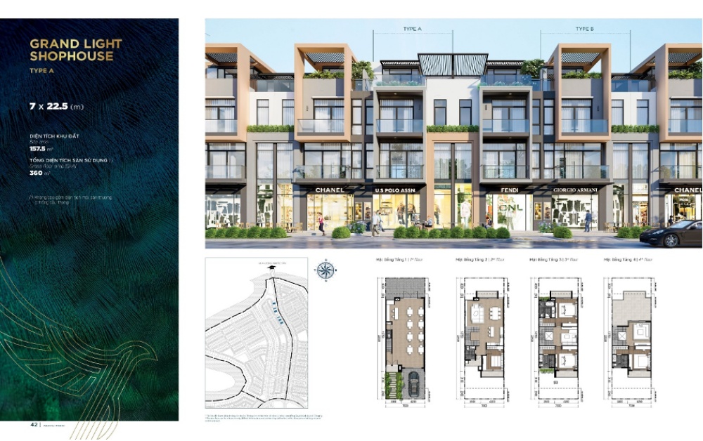 Mẫu thiết kế Shophouse Aqua City có diện tích 7x22.5 m2