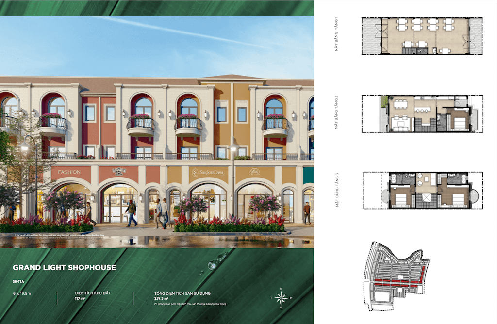 Thiết kế Shophouse River Park Aqua City với diện tích 1 6×19,5m