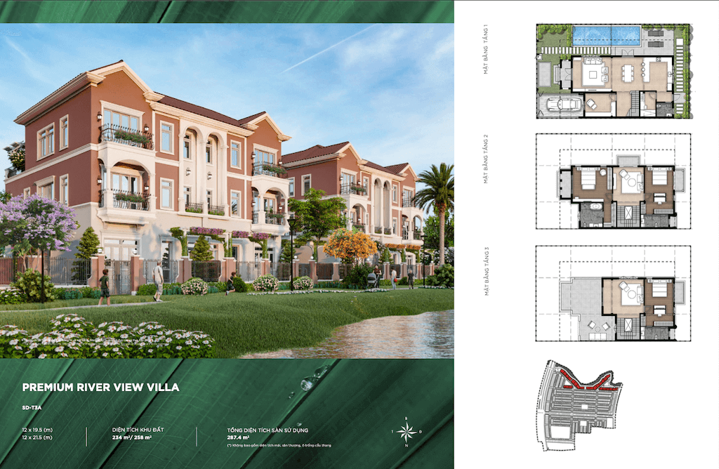 Thiết kế căn Biệt thự song lập sông River Park 1 12×21,5m tại Aqua City