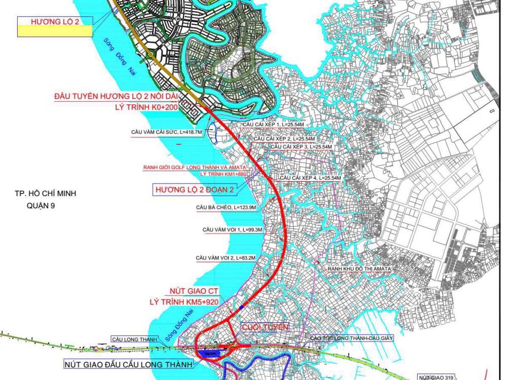 Bản đồ triển khai các giai đoạn dự án tuyến đường Hương lộ 2