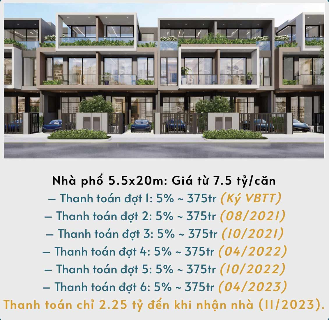 Giá bán nhà phố 5.5x20m và lịch thanh toán chi tiết