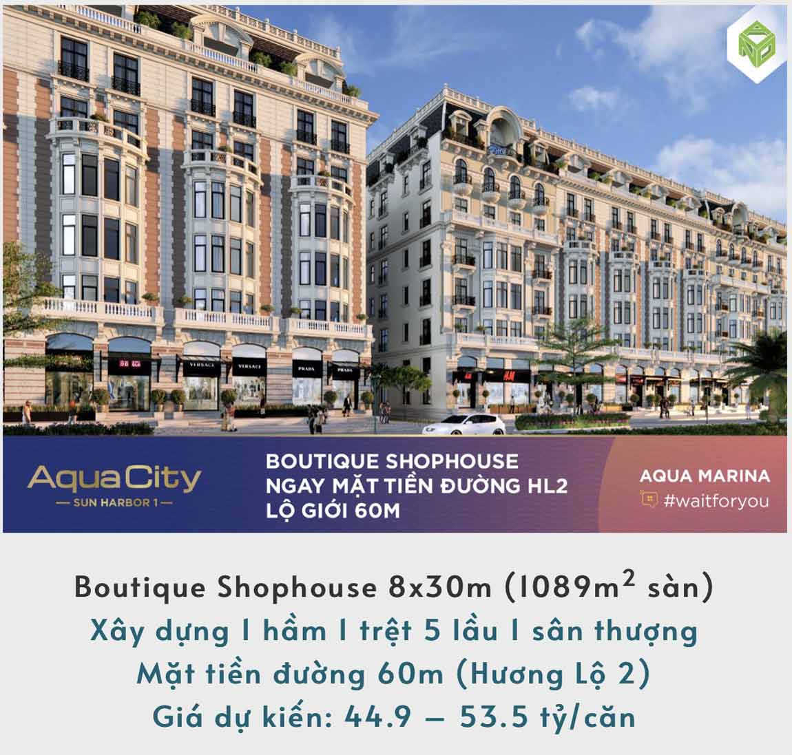 Giá bán Boutique Shophouse 8x30m và thiết kế chi tiết